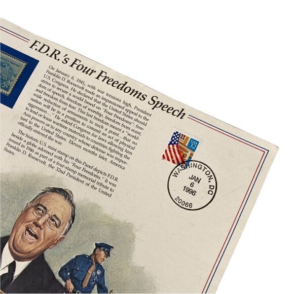Vintage F.D.R.'s Four Freedoms Speech US Postal Stamp Jan 6 1941 - Picture 3 of 6